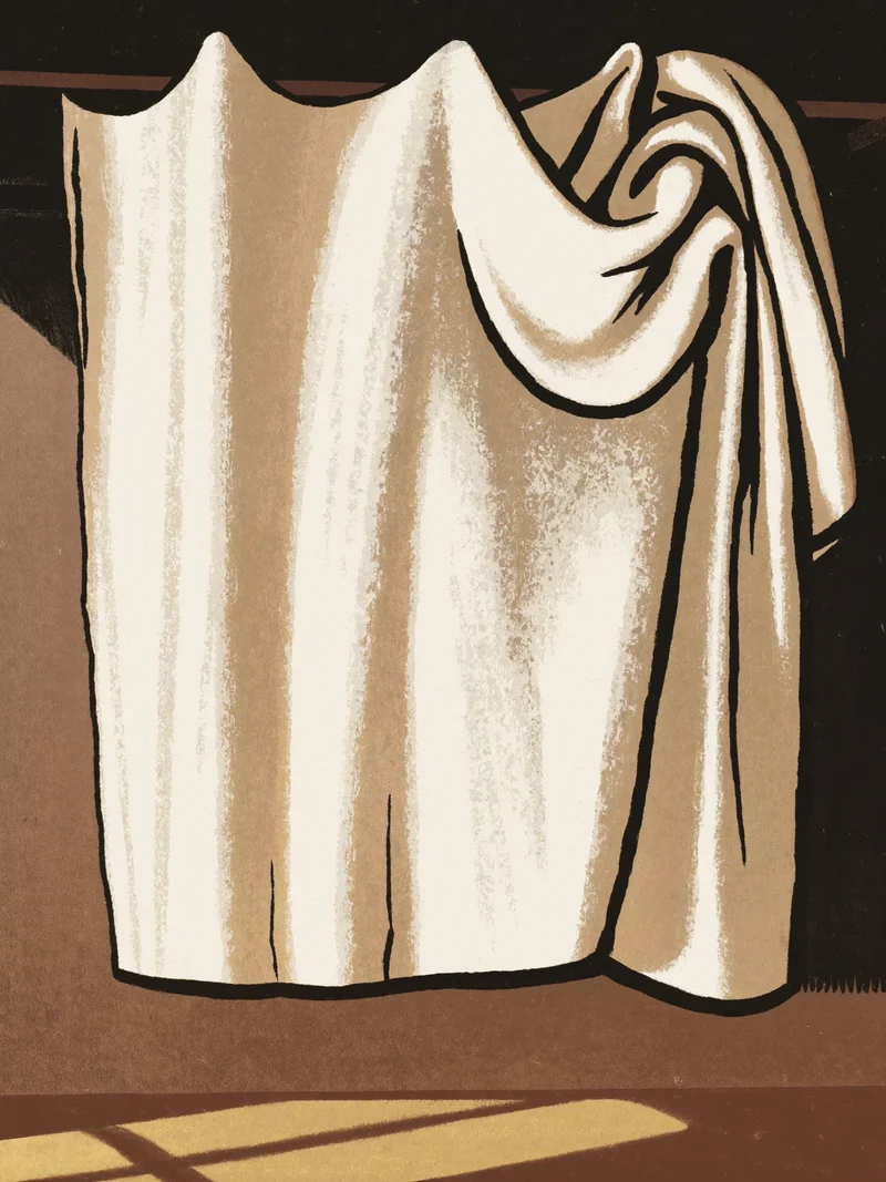 Illustration eines mehrlagigen Leinenvorhangs im Tageslicht